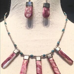 Peruvian 925 Silver Necklace Earrings Lilac Stone